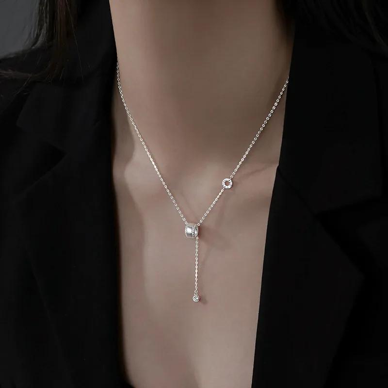 PONYKISS Серебряная цепочка с полыми круглыми подвесками-кисточками из циркона для женщин Модные тонкие минималистичные аксессуары