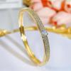 WWJ Classic Hand Jewelry Circle Golden Bracelet Shiny CZ Zirconia Bangle Elegant Female Party Jewelry Accessories Gift