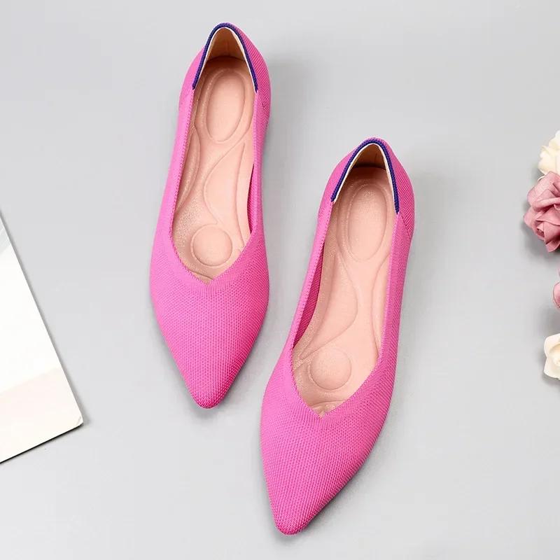 Fashion Knit Slip On Flat Shoes Women Mesh Loafers Stretch Ballet Shallow Flats Dress Shoes Moccasins Comfort Ballet Flats 2024