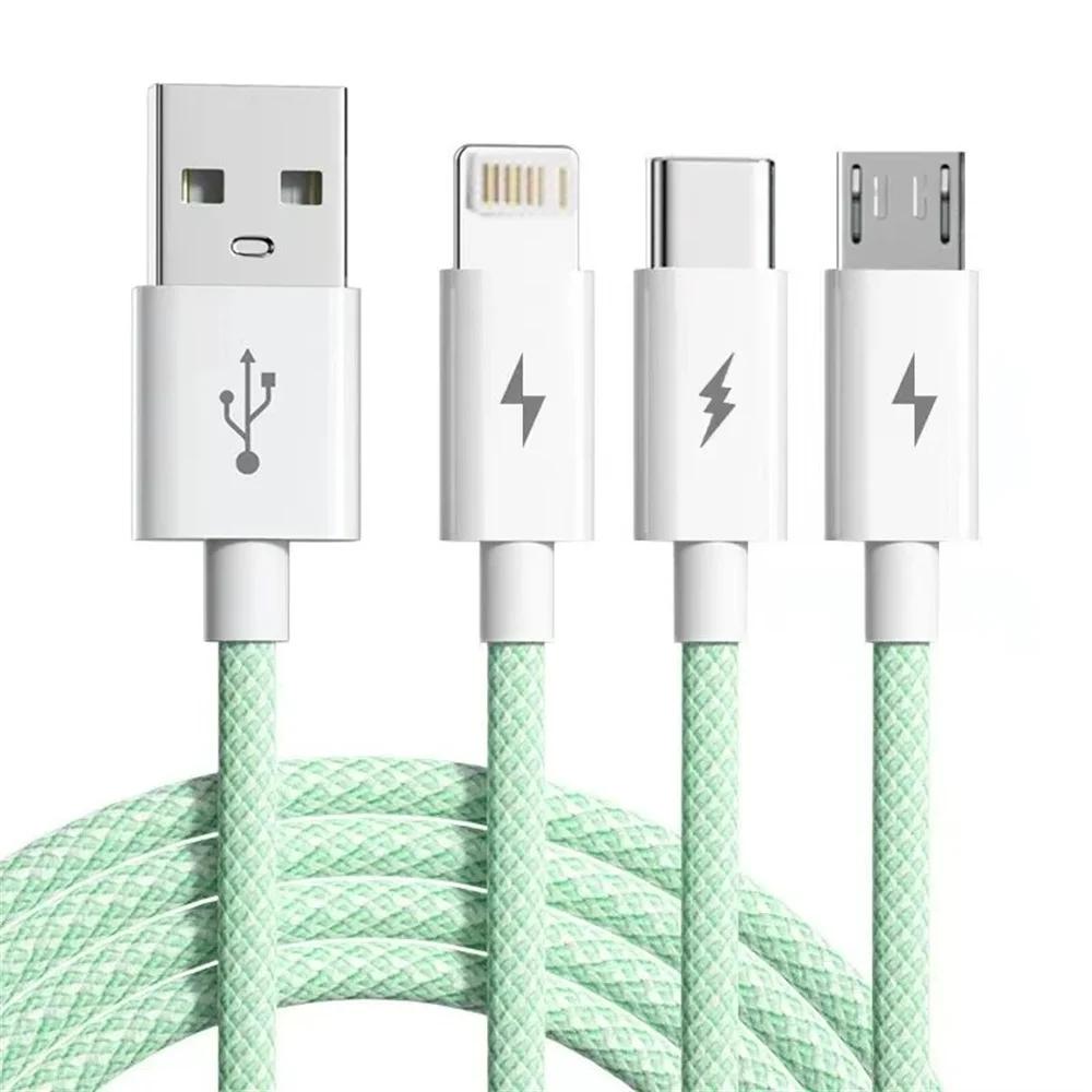 Universal 3-in-1 USB C Charging Cable for iPhone Samsung Android 6A Fast Charge Type-C Micro USB 1.2M Nylon Quick Charger Cord