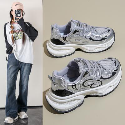 Женская повседневная обувь в сетку, осенняя новая дышащая легкая женская обувь для бега на толстом каблуке и платформе со шнуровкой Zapatillas Mujer