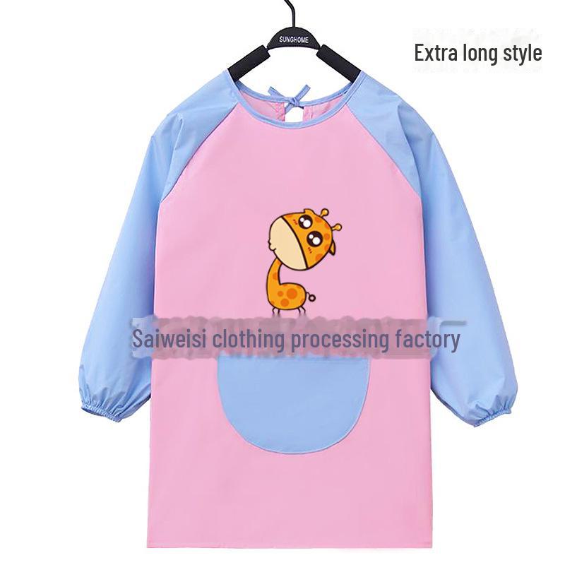 Kid's Waterproof Long-sleeved Reversible Painting Smock with Kindergarten Print - Protecting Clothes for Messy Activities.