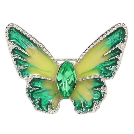 Women Brooch Retro Butterfly Shape Dripping Oil Emerald Rhinestone Decor Anti-slip Suit Coat Collar Hat Scarf