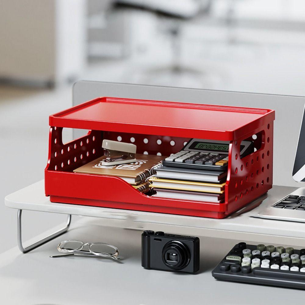 Dopamine Foldable Storage Baskets Plastic Non-slip Storage Box with Handles Perforated Board Stackable Container Office