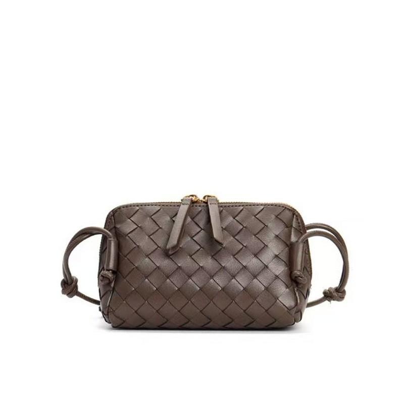 Genuine Leather Mini Camera Bag Woven Design Crossbody Shoulder Women Daily Use Soft Structured Square Purse