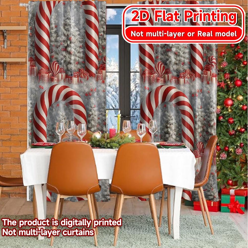 Набор из 2 штук Ткань для штор Candy Cane Wonderland Chic с плоской печатью Универсальные полиэстеровые шторы Подарки Идеально для гостиной Идеально для сидения