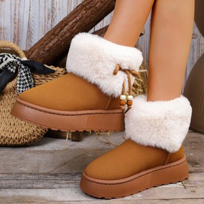 Женские зимние теплые сноубутсы больших размеров с пушистым верхом, с мягкой подкладкой, водонепроницаемые ботильоны, нескользящие уличные ботинки для пеших прогулок, альпинизма, спортивные ботинки