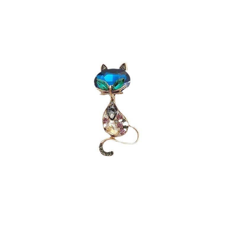 Luxury Sapphire Cat Brooch Rhinestone Lapel Pin Corsage