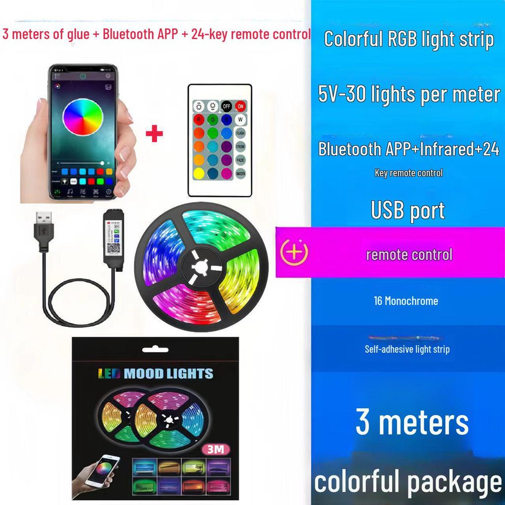 Комплект светодиодной ленты RGB 5 В: Меняющий цвет USB Bluetooth смарт-фон для украшения стола и стен.