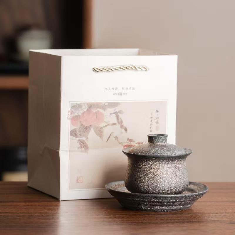 Retro national style ceramic cover bowl gift box storage bag packaging gift sealed jar high-end gift Dehua ceramics