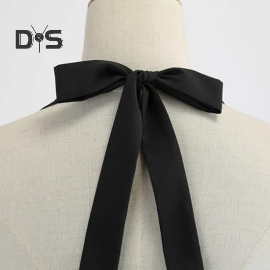 Женское платье миди с бретелью через шею, шнуровкой, облегающим, с высокой талией, бантом, без рукавов, А-силуэта, свободным подолом, принтом в горошек, в стиле ретро 50-х 60-х годов, женское платье для выпускного вечера с открытой спиной