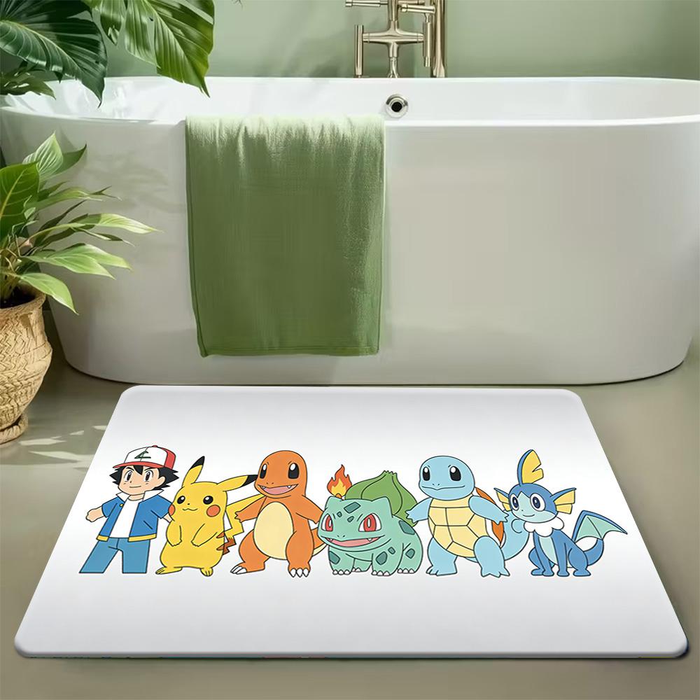 Pokemon Pikachu and Friends Picnic Print Non-slip Doormat, Soft Absorbent Floor Rug for Home Decor