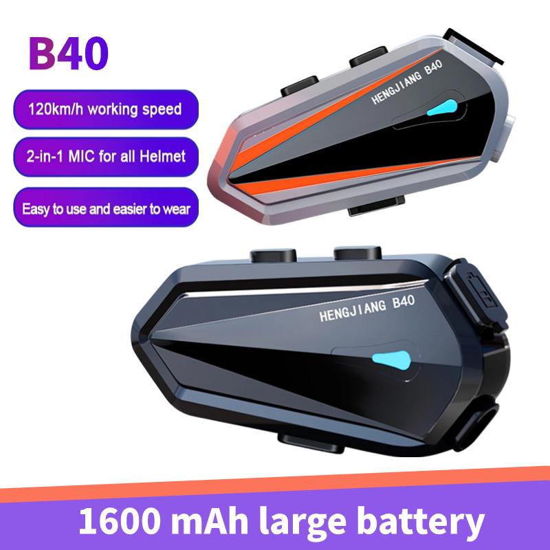 B40 Гарнитура для мотоциклетного шлема, 1600 мАч, длительный срок службы, HIFI, стереофоническое голосовое управление, Bluetooth, громкая связь, IPX7, водонепроницаемая окружающая подсветка для мотодомофона