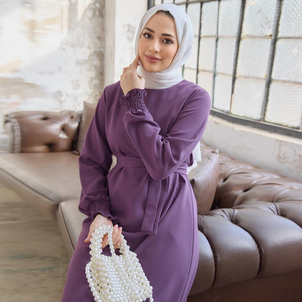 Женское платье из креповой ткани с длинным рукавом Vera с поясом