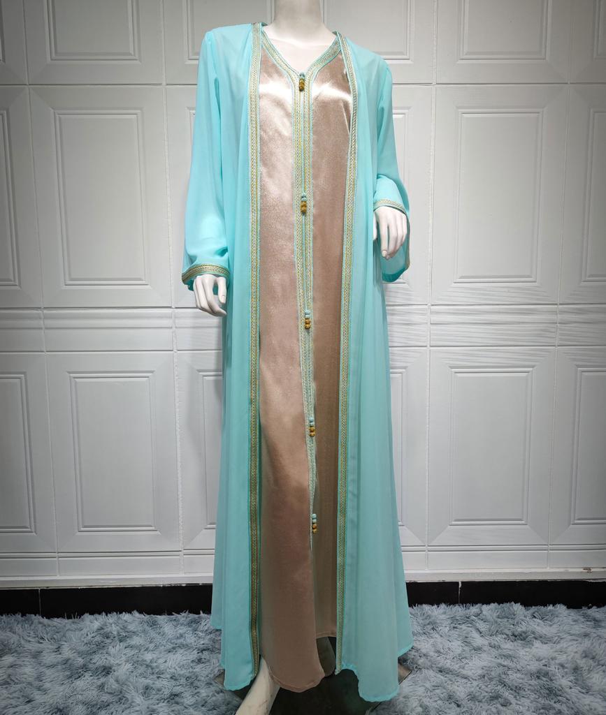 Женский шифон с V-образным вырезом, облегающий комплект из двух предметов, мусульманское платье, халат Dubai, многоцветный