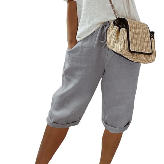 Женские летние повседневные шорты с эластичным шнурком на талии, однотонные шорты, свободные однотонные шорты, уличная одежда