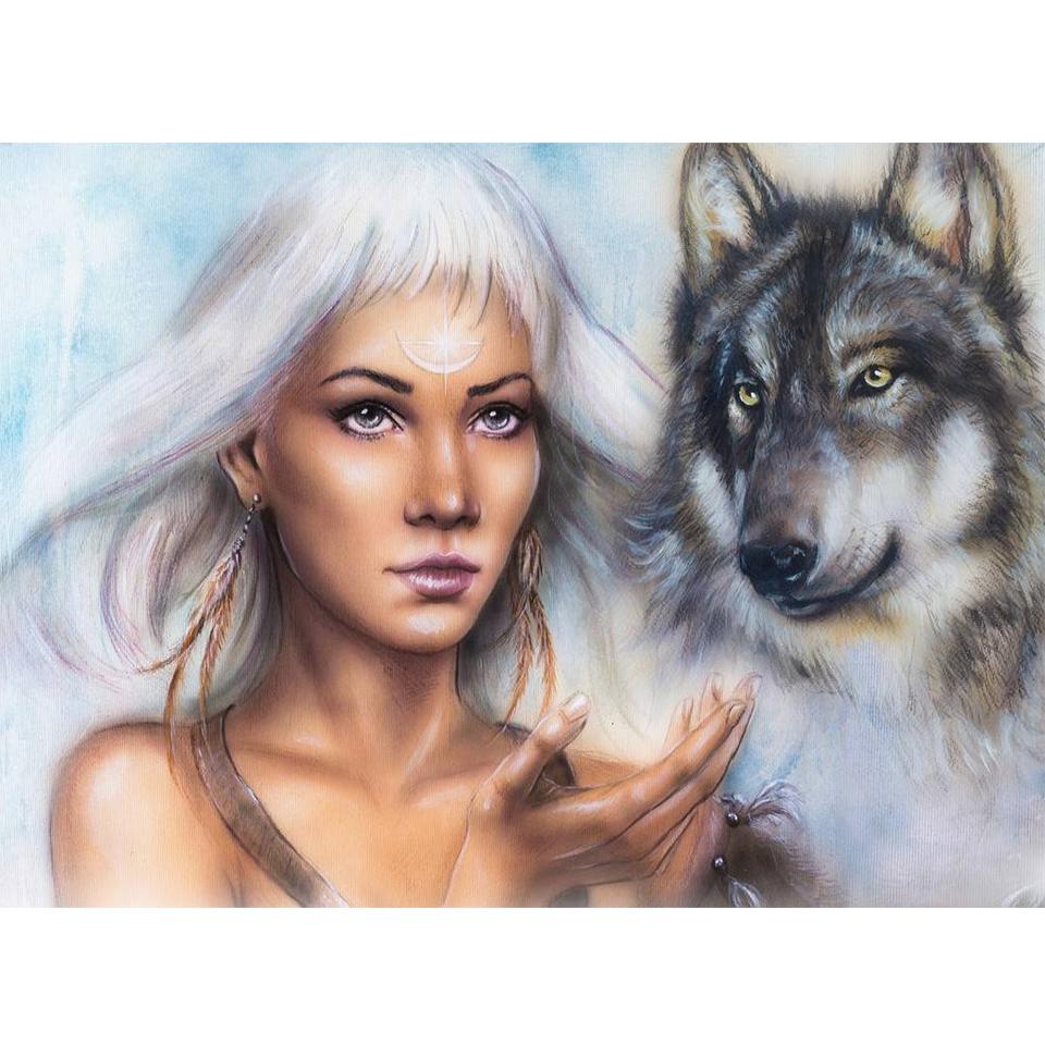 5D DIY Diamond Painting Animal Rhinestone Art Picture of Beauty and Wolf Full Diamond Embroidery Mosaic Gift Home Decoration Kit