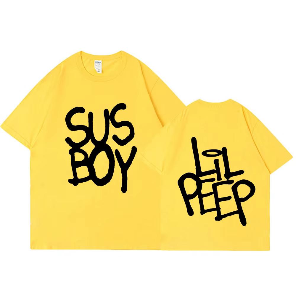 Горячий рэпер Lil Peep Sus Boy Розовая футболка Мужская Женская Мода Хип-хоп Футболка с коротким рукавом Высокое качество Y2k Короткие рукава Классическая
