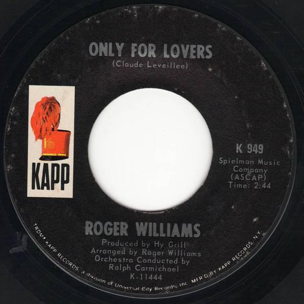 7-дюймовая пластинка ROGER WILLIAMS Only For Lovers Theme For Elvira K949 Kapp Records 1968 США Джаз Б/у