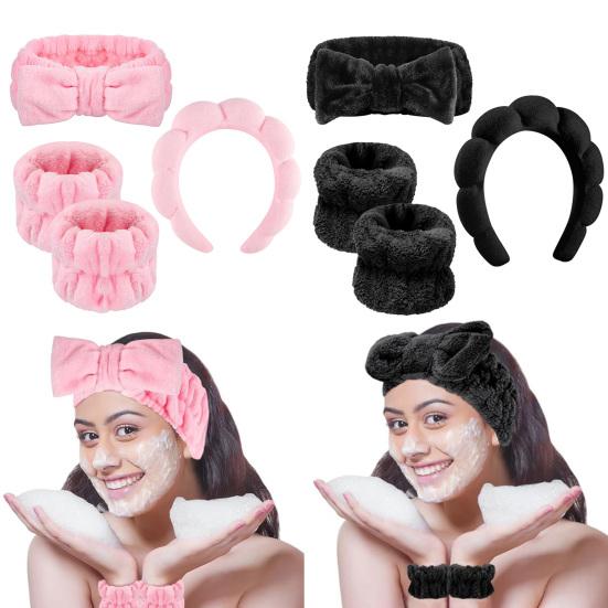 4 шт./компл., повязка на голову, браслет, повязка для волос, набор, бант, отличное водопоглощение, эластичная противоскользящая повязка на голову, повязка на голову для ухода за кожей, повязка для умывания, средство для снятия макияжа с лица