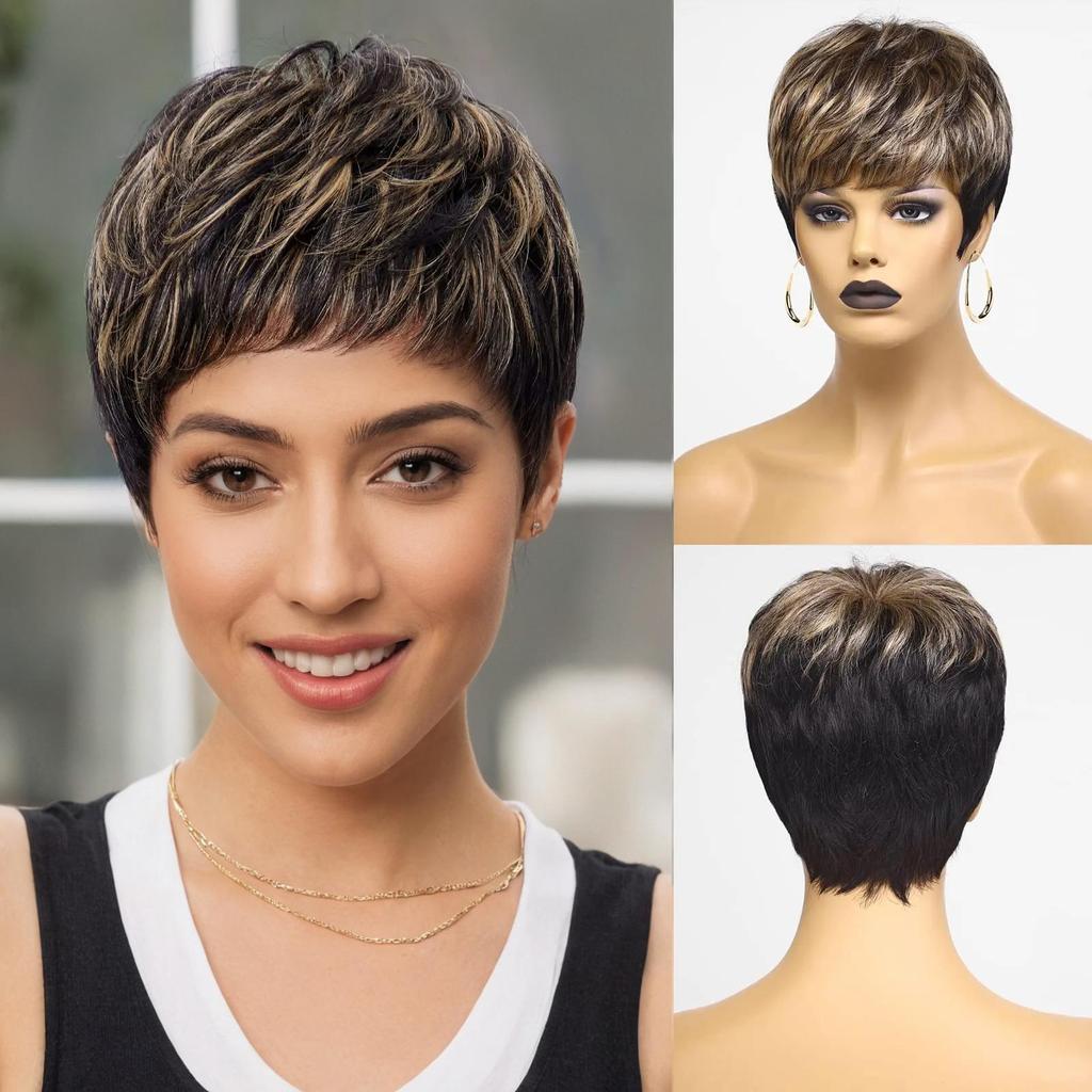 HAIRCUBE Bob Pixie Cut Шоколадно-коричневые прямые многослойные парики из человеческих волос Remy с челкой Короткие натуральные бесклеевые парики из человеческих волос для женщин