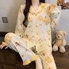 Хлопковая имитация, оборки, край в виде листьев, пасторальный, милая пижама с кроликом для девочки, осенний комплект из двух предметов с длинным рукавом и мультяшным принтом, мягкий и липкий домашний костюм