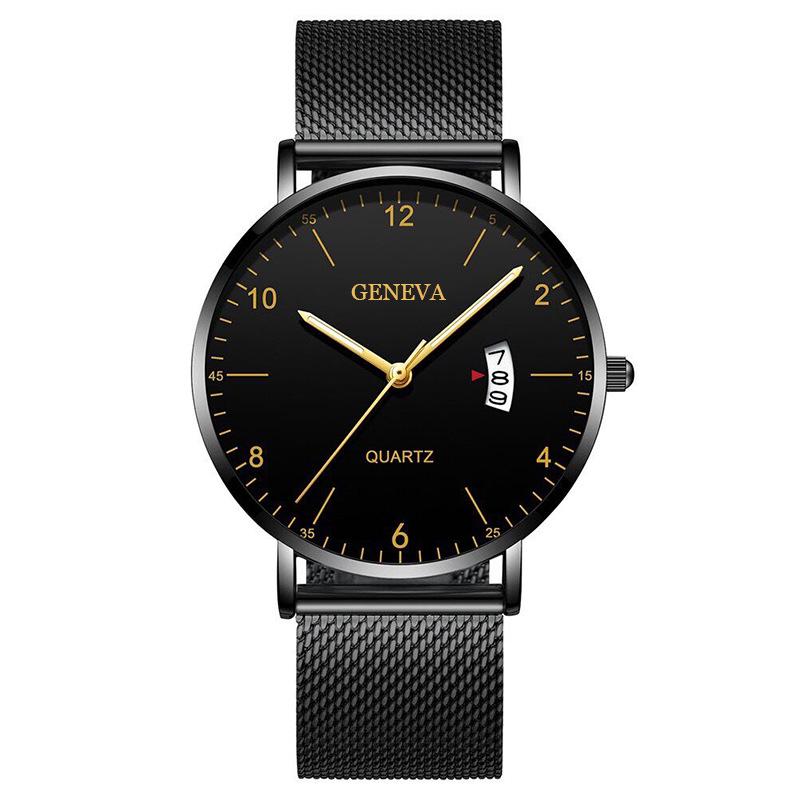 Мужские деловые цифровые кварцевые часы с сетчатым браслетом и календарем
