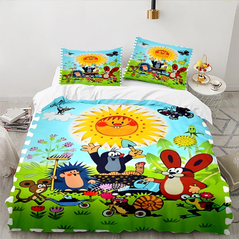 3PCS Little Mole Bedding Set Printed Duvet Cover Closure Includes 1 Duvet Cover & 2 Pillowcases for All Seasons Bedroom Decor
