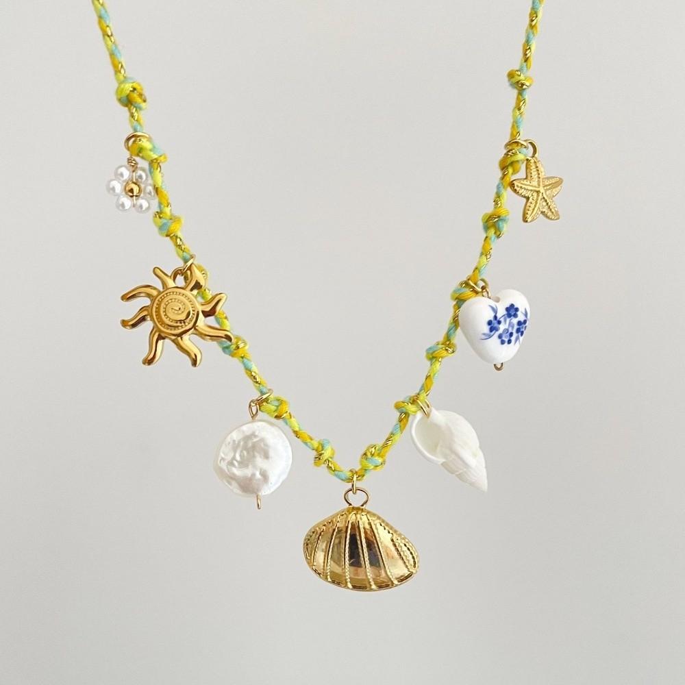 Starfish Conch Shell Necklace Boho Charm Pearl Pendant Necklace Vintage Seashell Choker  Gifts