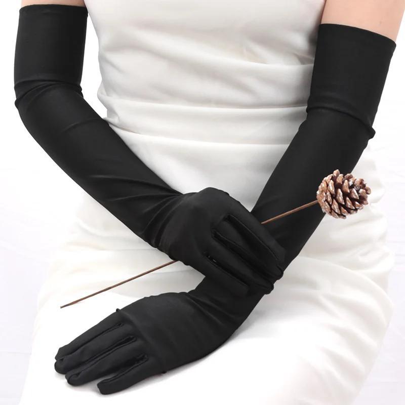 Elbow Stretch Satin Finger Long Gloves Women Flapper Gloves Matching Costume