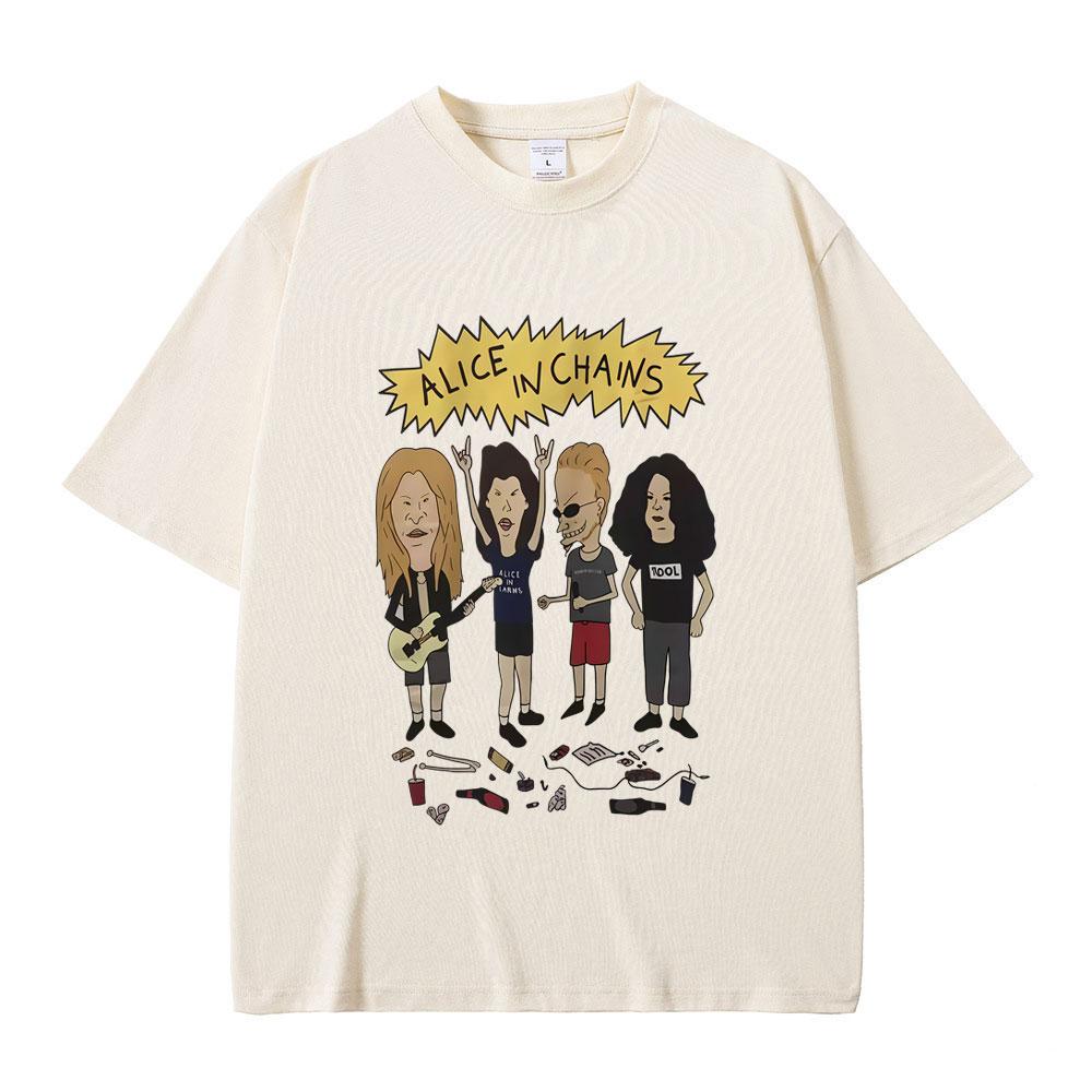 Rock Band Alice in Chains Cartoon Style T Shirts Men Women Oversized Gothic Streetwear Male Vintage Casual Short Sleeve Tshirt