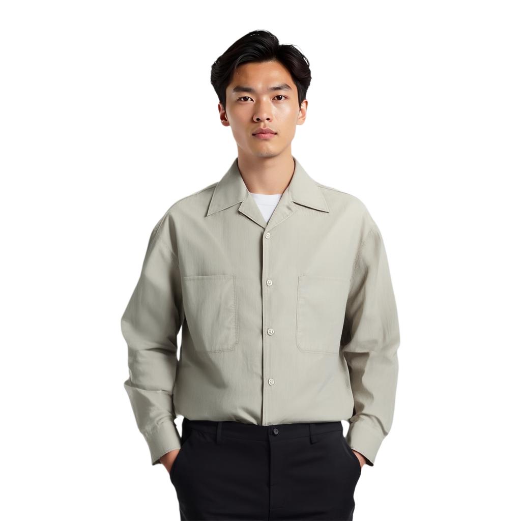 Uniqlo SS24 Серия U Однотонная Рубашка с Пуговицами и Воротником Длинный Рукав Мужские рубашки Дымчато-Серый 464936-04