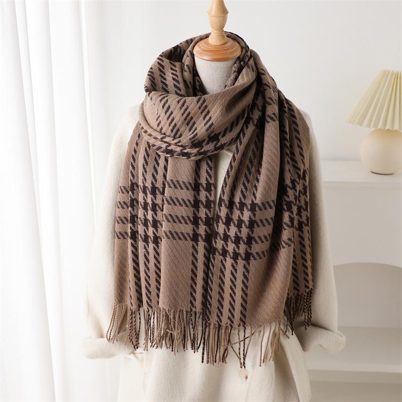 Houndstooth Scarf Men Women Autumn Winter Cashmere Scarves Wrap Student Fashion Thicken Warm Long Tassel Shawl Lady Bufanda