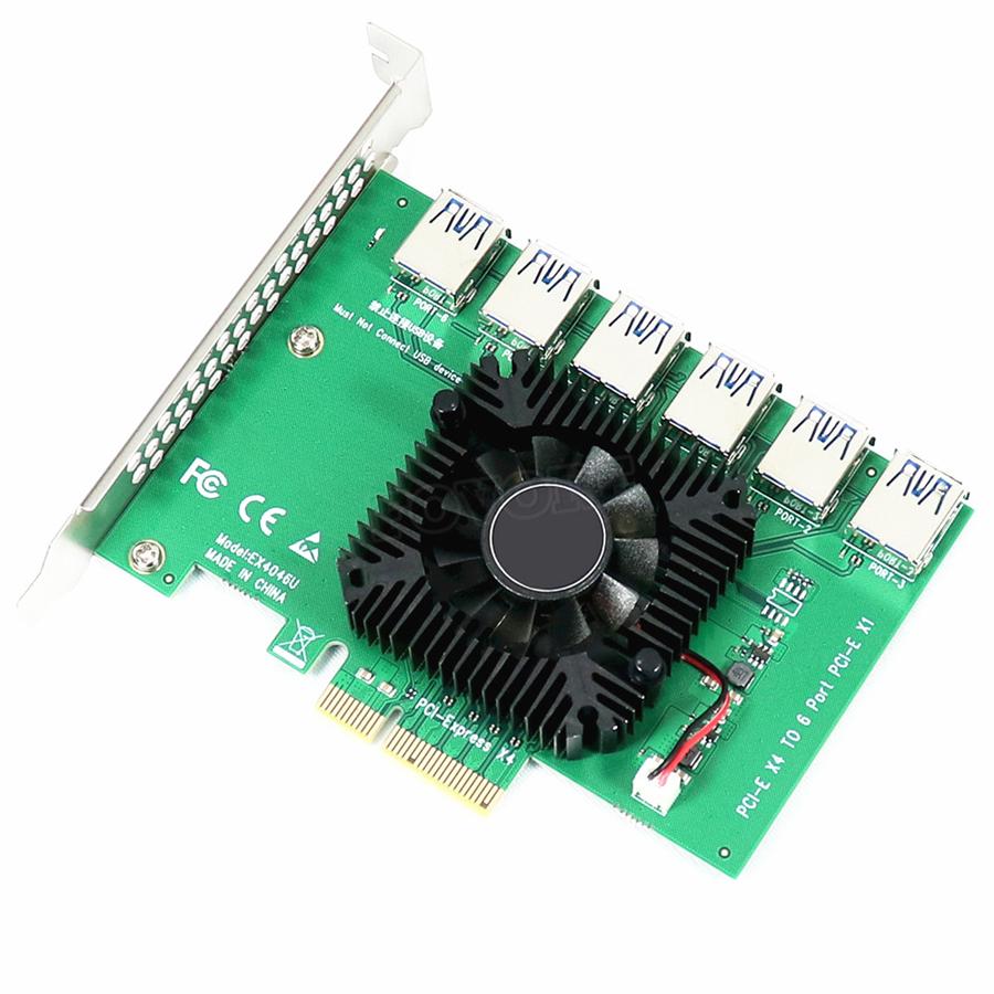 6 шт. Pci-E Express 1X To 16X Riser 010 Адаптер карты Pcie 1 к 6 4 слота Pcie порт