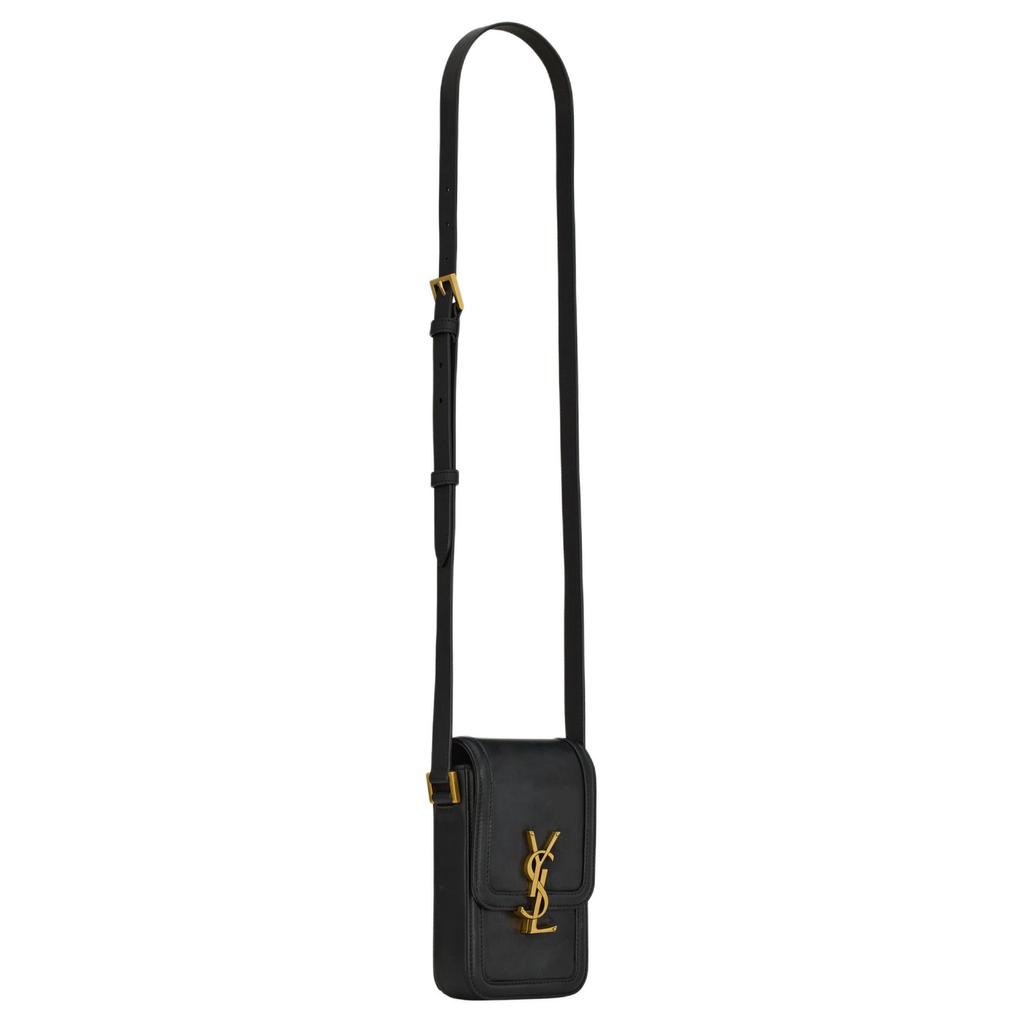 Saint Laurent Ysl Solferino Gold Letter Logo Snap Closure Smooth Leather Mini Crossbody Bag Men bags Black 753963-BWR0W-1000
