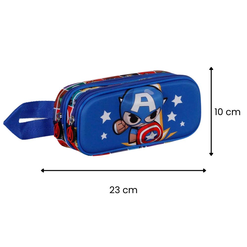 Marvel Captain America Blue Double-Compartment School Pencil Case 22X10X8