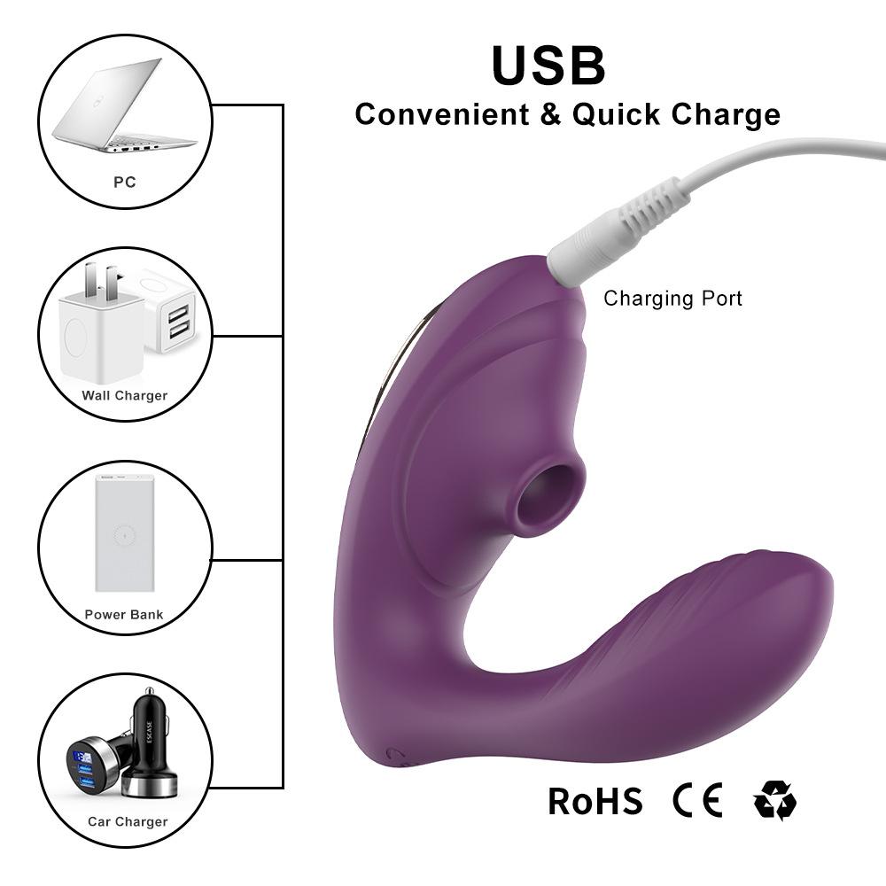 Suction Vibrator for Women Waterproof Strong Vibration Sex Toy Silicone Adult Toy Button Control Purple Pink
