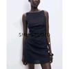 Summer Women's Clothing French Linen Blended round Neck Sleeveless Waist Ruched Decorative Short Dress 17072536