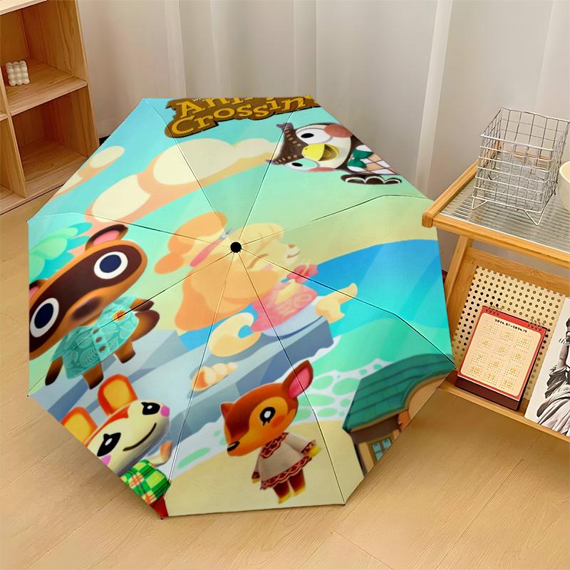 Animal Crossing Windproof Auto 8 Rib Folding Umbrella Portable Outdoor Parasol