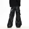High Street American Style Moto Faux Leather Pants Loose Wide Leg Cargo Trousers Teens
