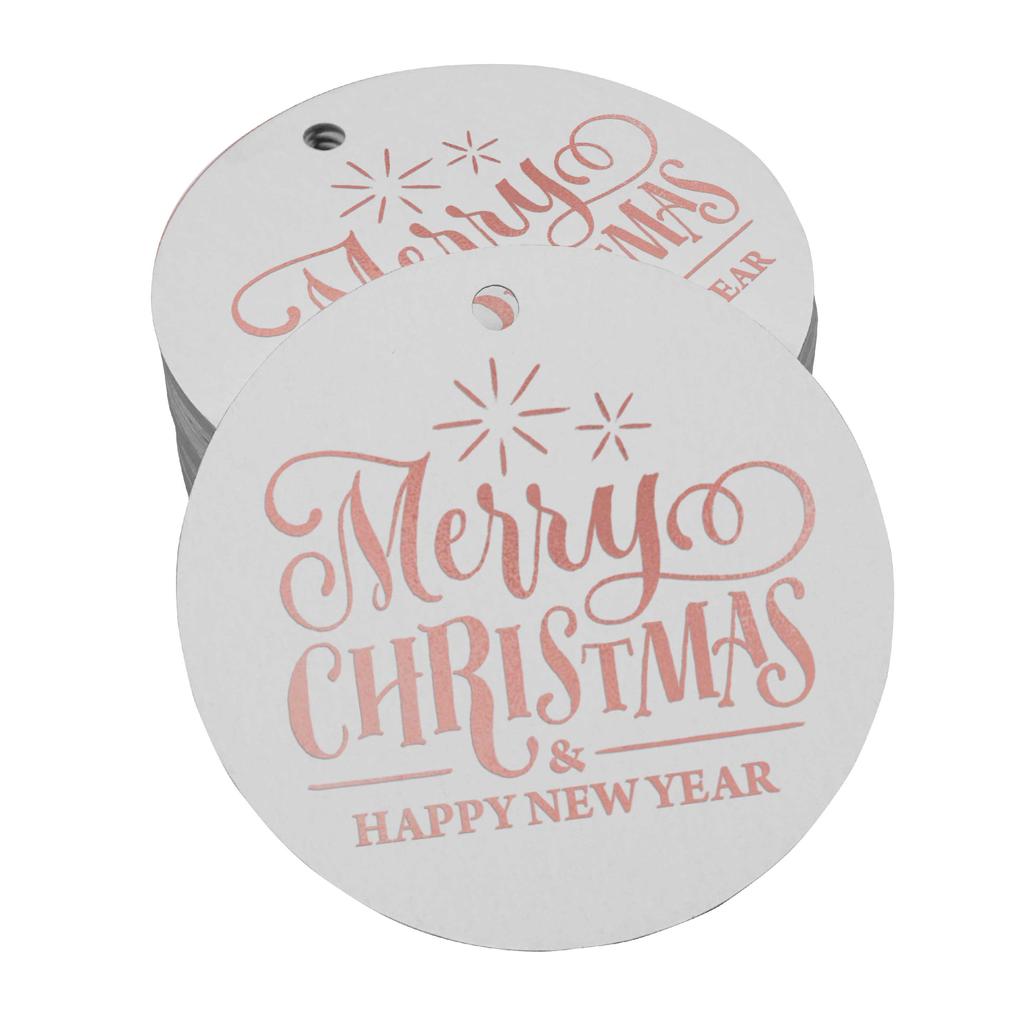Inkdotpot Pack Of 100 Real Gold Foil Paper Tags Merry Christmas & Happy New Year Text Favor Hang