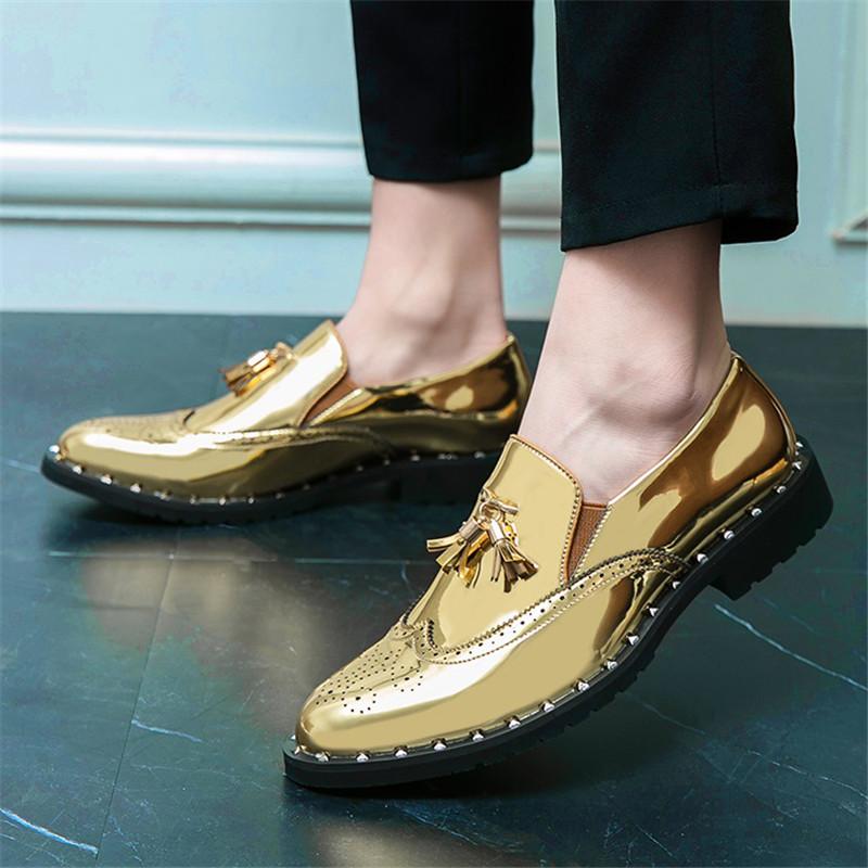 Fashion Luxury Designer Trend Gold Tassel Rivet Casual Shoes For Men Formal Wedding Dress Homecoming Footwear Zapatos Hombre