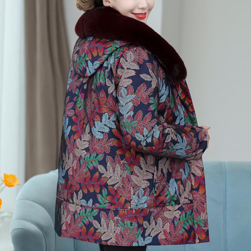 Женские пуховики среднего возраста Зимние винтажные парки Меховой воротник Подкладка Съемный Большой размер Элегантные Толстые Теплые Пуховики Женская верхняя одежда