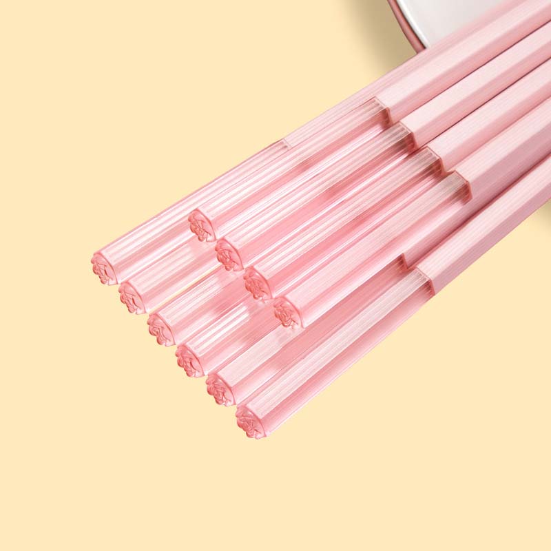 5Pairs/Set Lovely Pink Chopsticks Set Japanese Style Dishwasher-safe Alloy Chopsticks Food Non-slip Chopsticks Kitchen Supplies