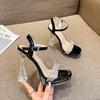 Transparent Crystal Heel Open-toed High Heels Women's 2025 Summer New Korean Version of Rhinestone Thick Heel with Waterproof Table Shoes