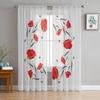 Red Poppy Flower Tulle Curtains For Living Room Decoration Modern Veil Chiffon Curtains Bedroom Sheer Voile