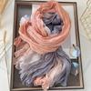 Cotton and Linen Feel Gradient Blue Autumn and Winter Scarf Retro Wild Printing Ladies Long Pleated Shawl