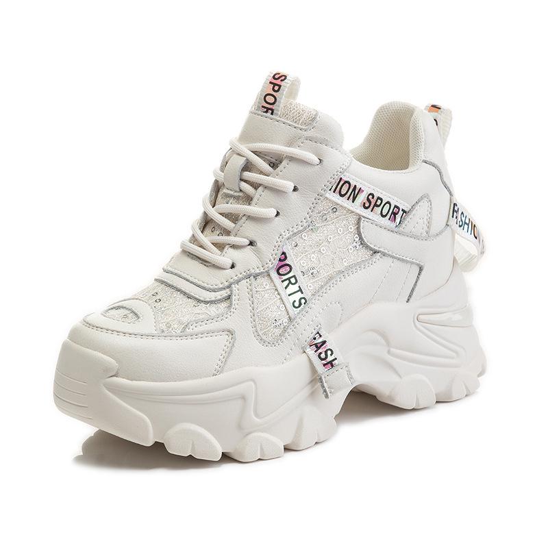 2021 Женские Легкие Универсальные Кроссовки в Стиле Папы - Модные Повседневные Туфли на Толстой Подошве, Увеличивающие Рост