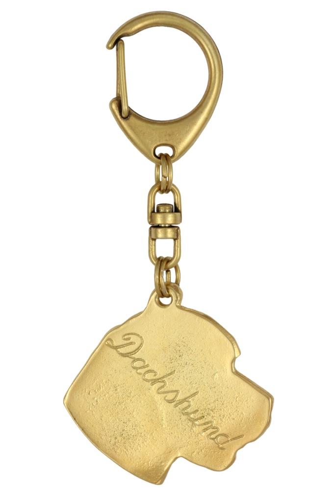 Dachshund Wire-haired, Wiener Dog, Badger Dog III - Gilded Key Ring with Dog In Gift Box, Handbag Decoration, Luxury Accessory by Art-Dog Brand