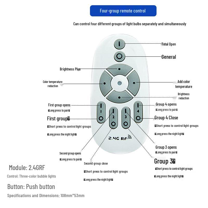 Светодиодная лампа с дистанционным управлением 2,4G, широкий диапазон напряжения, три цветовые температуры, бесступенчатое затемнение, цоколь E26